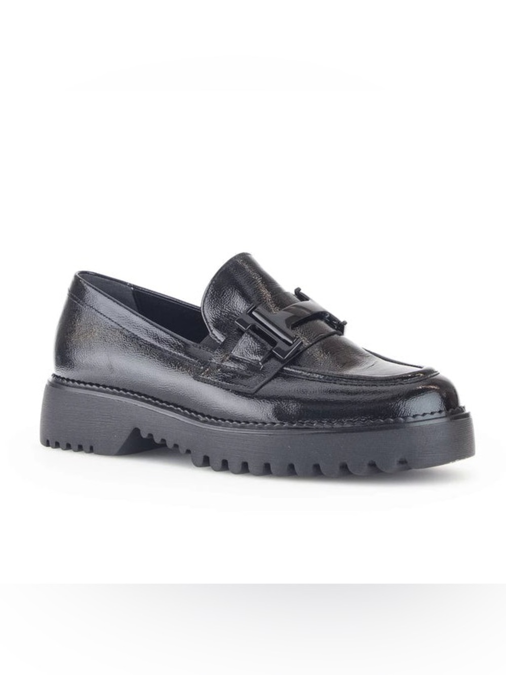 Gabor Black Patent Comfort Loafer. Platform Lug Sole. Size 7. Made In Portugal.